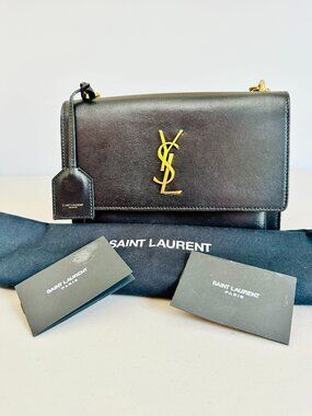 SAINT LAURENT 2-WAY YSL SUNSET CALFSKIN MEDIUM MONOGRAM SHOULDER BAG BLACK